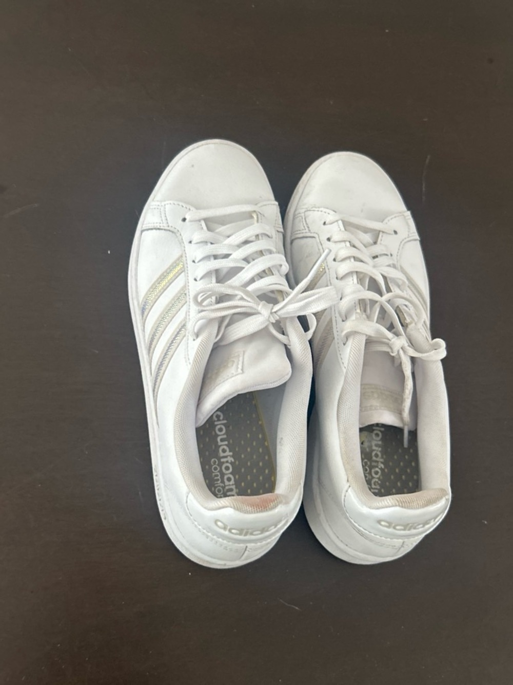 adidas White Women’s Low-Top Sneakers with Gold Stripe Accents